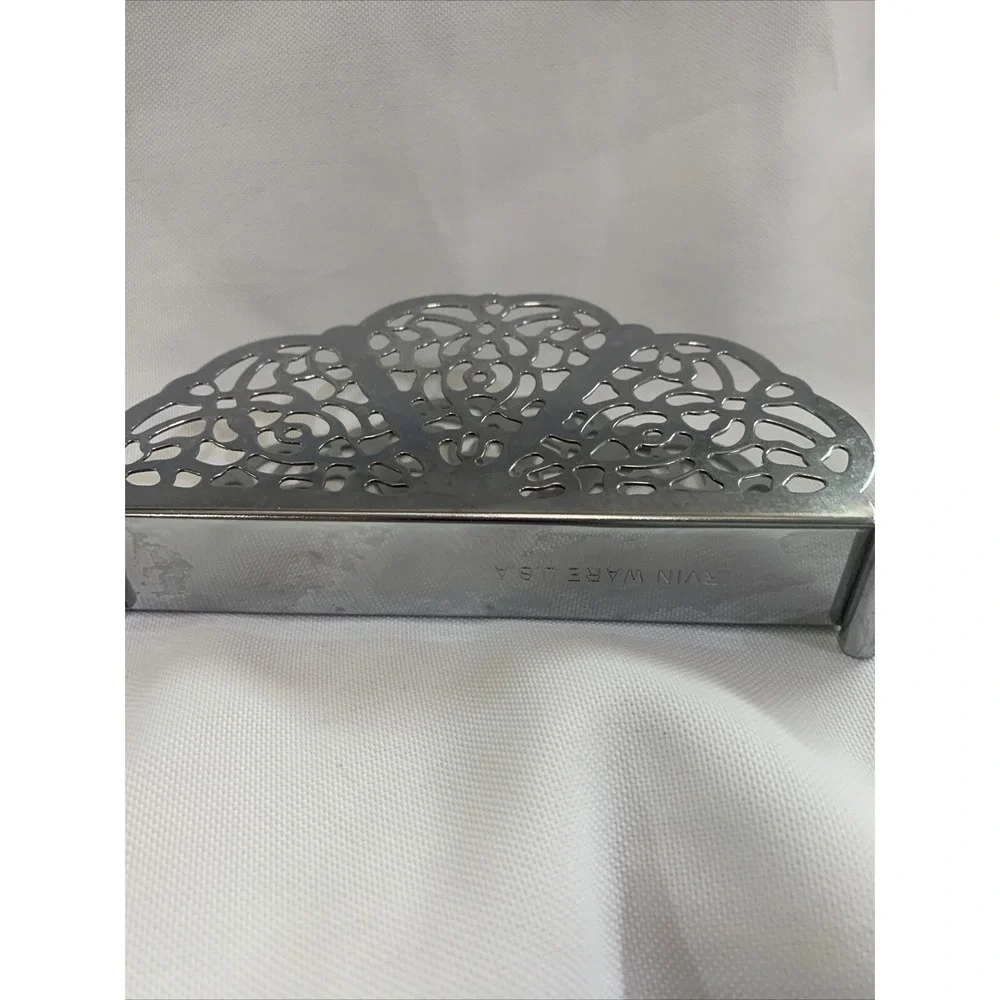 Vintage Irvin Ware USA Retro Silver Chrome Filigree Napkin‎ Letter  Holder
